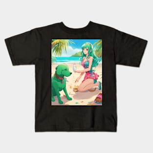 Anime All Day Fun and Colorful with Dog on the Sea Kids T-Shirt